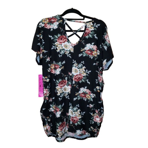 DueTime Floral Short sleeve with Gold Tone Chain Pullover Top NWT - Picture 2 of 7